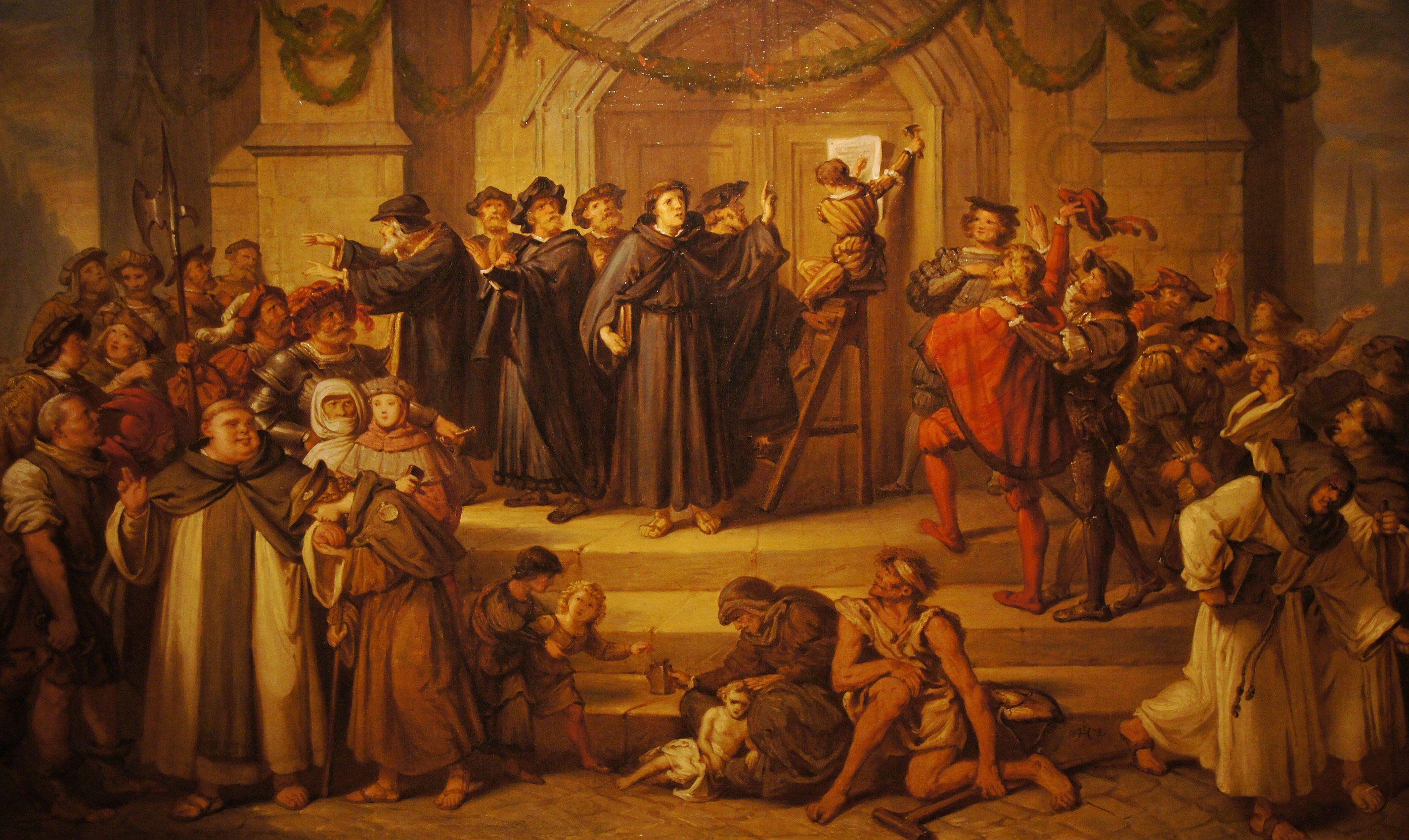 Historical painting depicting Martin Luther and the Ninety-Five Theses